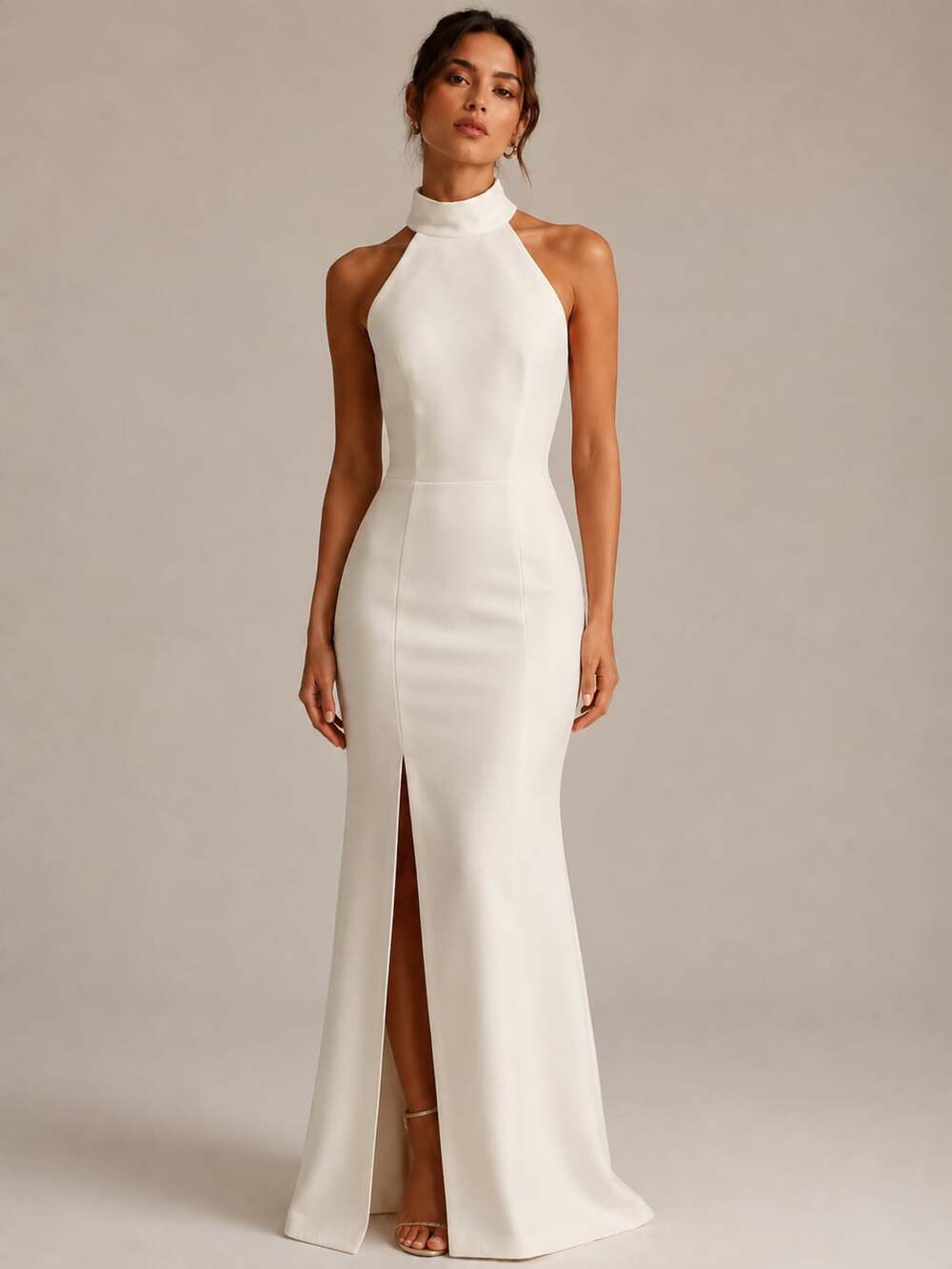 C/MEO Collective Ivory Crepe Halter Maxi Dress Gown Size: Small